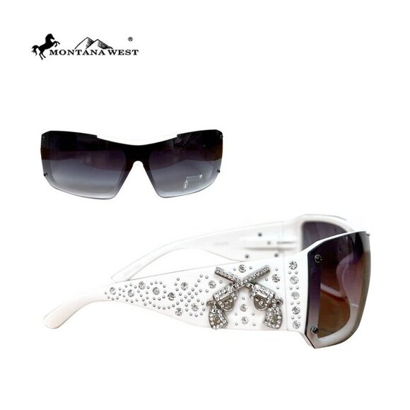 Montana West Sunglasses in White w/Silver Duo Guns Concho Accents main image 13